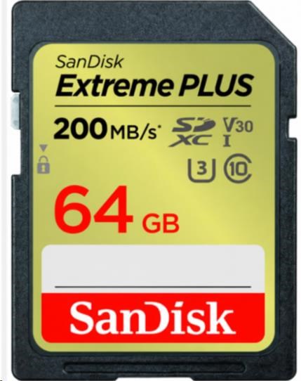 SanDisk SDXC karta 64GB Extreme PLUS (200 MB/s Class 10, UHS-I U3 V30)