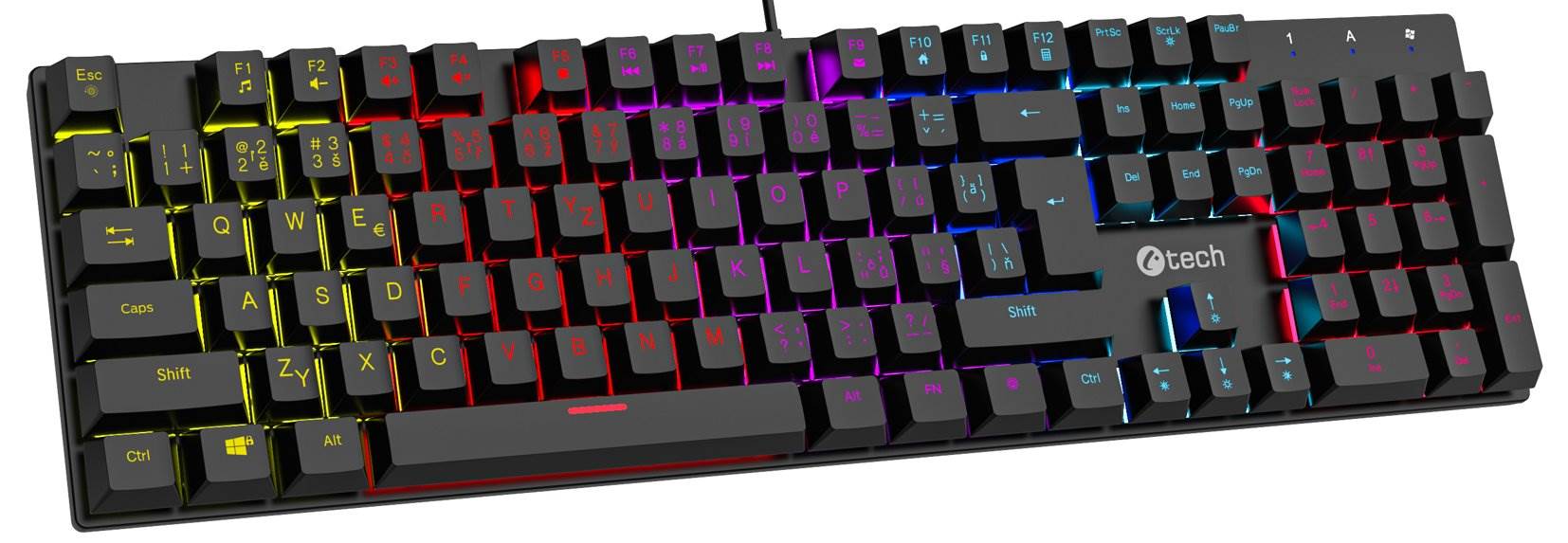 C-TECH mechanická klávesnice Morpheus, casual gaming, CZ/SK, červené spínače, RGB podsvícení, USB