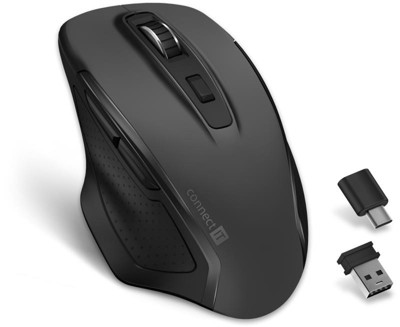 CONNECT IT Dual SmartSwitch bezdrátová myš, USB-A + C (+1x AA baterie zdarma), šedá