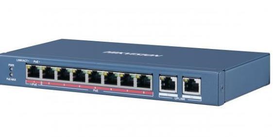 HIKVISION DS-3E0310HP-E switch 8x100TX PoE (1xHi-PoE- 60W) + 2x Gb, 110W - dosah až 250m