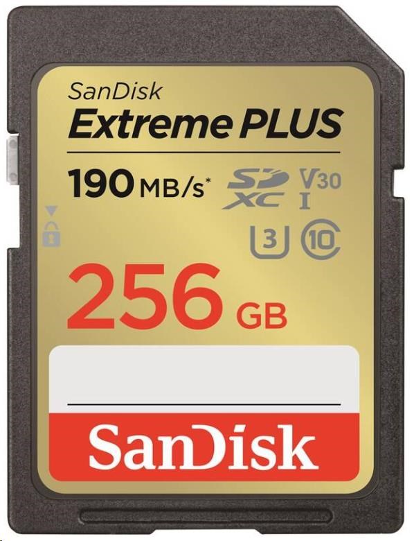 SanDisk SDXC karta 256GB Extreme PLUS (R 190 MB/s  W130 MB/s Class 10, UHS-I U3 V30)