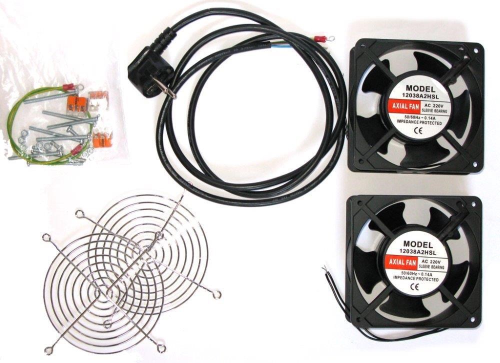 19" ventilace pro nástěnné rozvaděče XtendLan, 2 ventilátory 120mm, napájecí kabel, spojovací materiál
