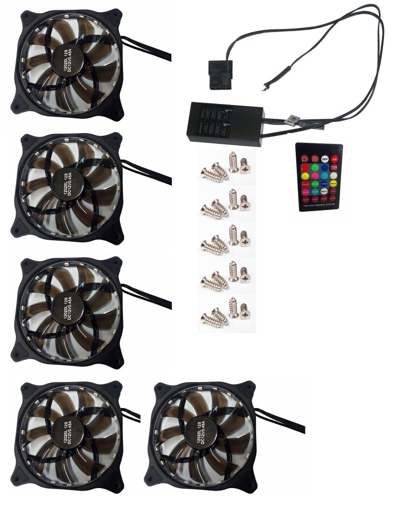 EUROCASE ventilátor RGB 120mm (spot Led), set 5ks + controller