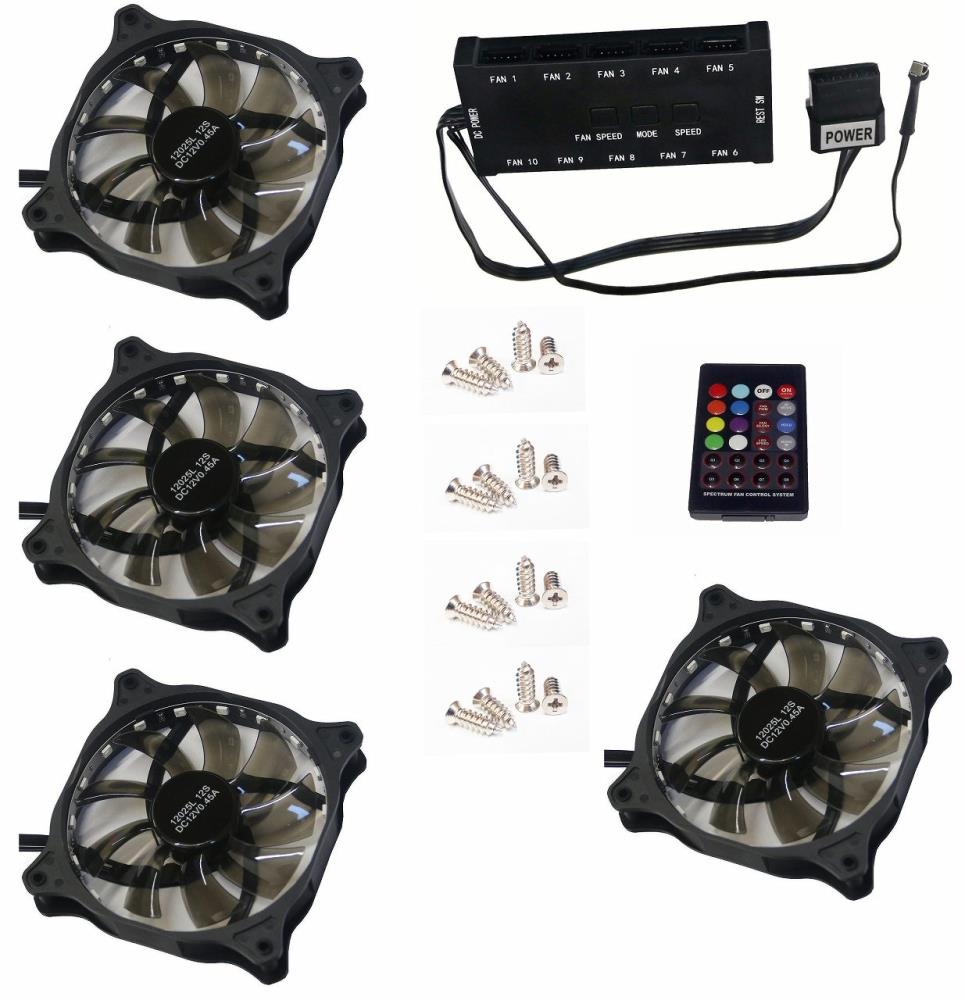 EUROCASE ventilátor RGB 120mm (FullControl spot Led), set 4ks + controller