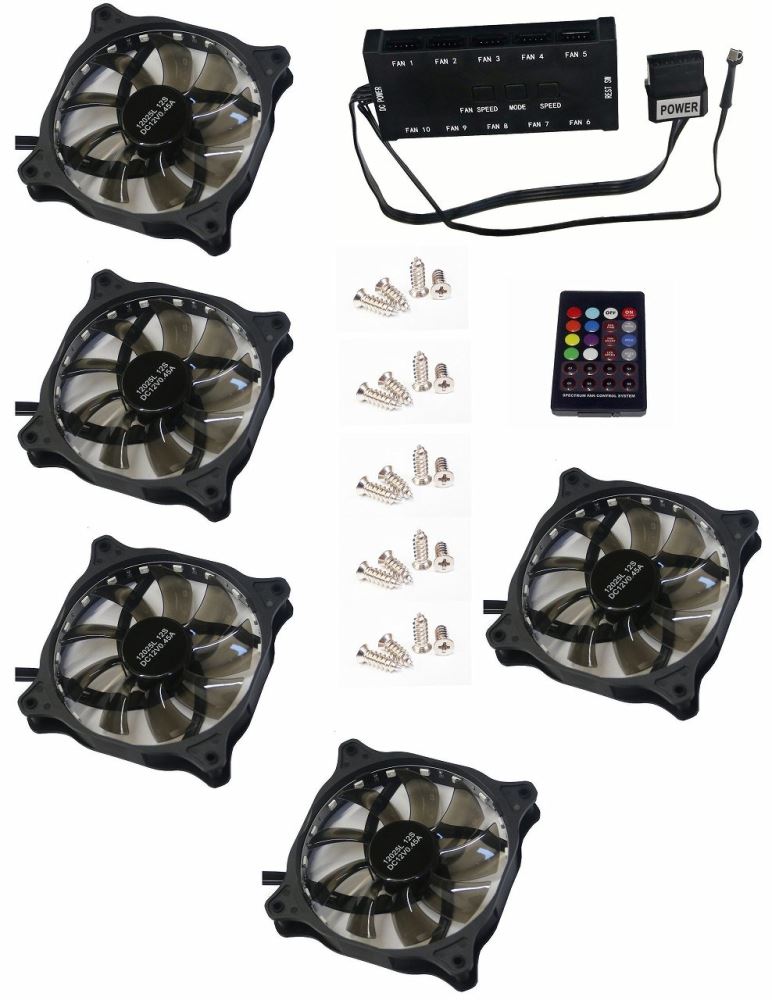 EUROCASE ventilátor RGB 120mm (FullControl spot Led), set 5ks + controller