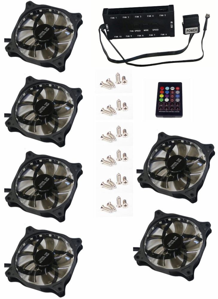 EUROCASE ventilátor RGB 120mm (FullControl spot Led), set 6ks + controller