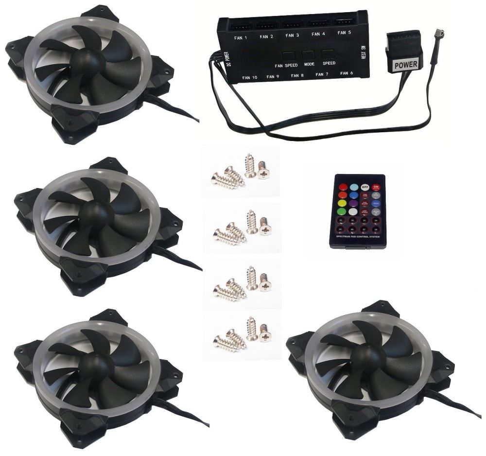 EUROCASE ventilátor RGB 120mm (Turbine blade, FullControl Led), set 4ks + controller