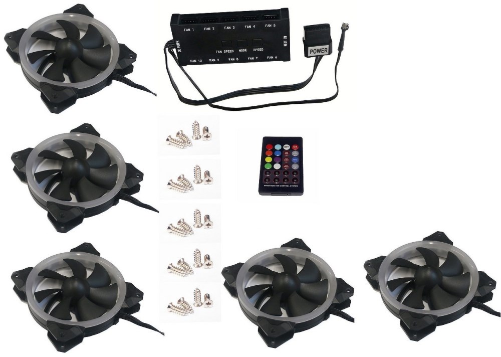 EUROCASE ventilátor RGB 120mm (Turbine blade, FullControl Led), set 5ks + controller