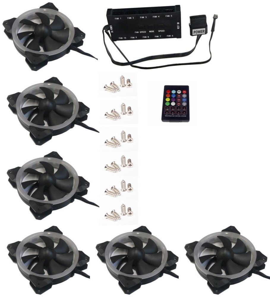 EUROCASE ventilátor RGB 120mm (Turbine blade, FullControl Led), set 6ks + controller