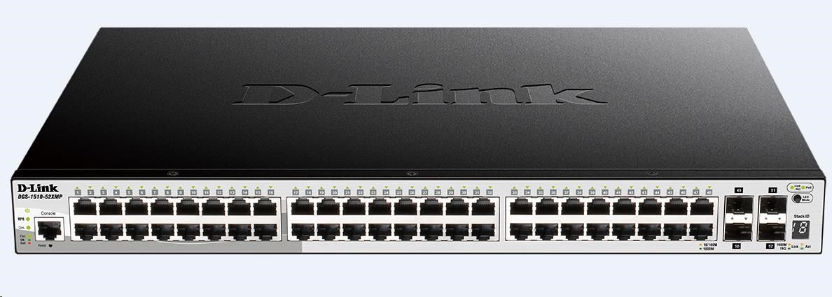 D-Link DGS-1510-52XMP 52-Port Gigabit Stackable PoE Smart Managed Switch including 4 10G SFP+, 370W PoE budget