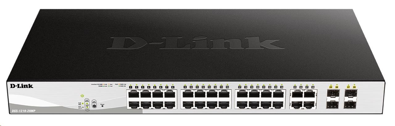D-Link DGS-1210-28MP 28-port Gigabit Smart+ PoE Switch, 24x GbE PoE+, 4x RJ45/SFP, PoE 370W