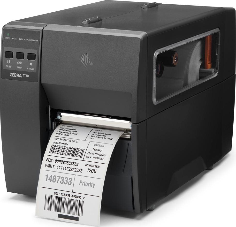 Zebra ZT111, 8 dots/mm (203 dpi), EPL, EPLII, ZPL, ZPLII, USB, USB Host, RS232, BT (BLE), Ethernet