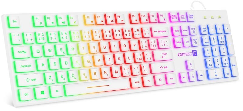 CONNECT IT kancelářská podsvícená klávesnice Chocolate RNBW, CZ + SK verze, bílá