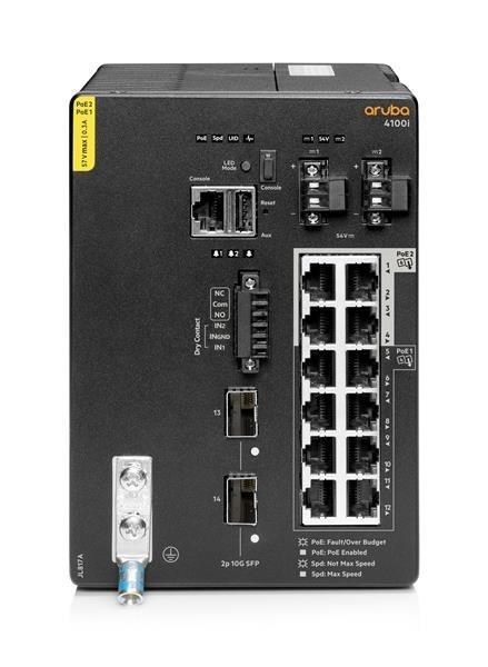 Aruba 4100i 12-port 1GbE (8-port Class 4 POE and 4-port Class 6 POE) 2-port SFP+ DIN Mount Switch JL817A RENEW