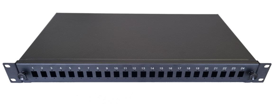 Optická vana výsuvná 1U, 24x SC simplex (24x LC duplex, 24x E2000) s kazetou OPTRONIC pro 24 svárů, černá