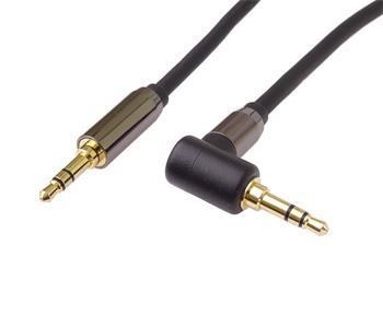 PremiumCord HQ stíněný kabel stereo Jack 3.5mm - Jack 3.5mm zahnutý 90°, 5m
