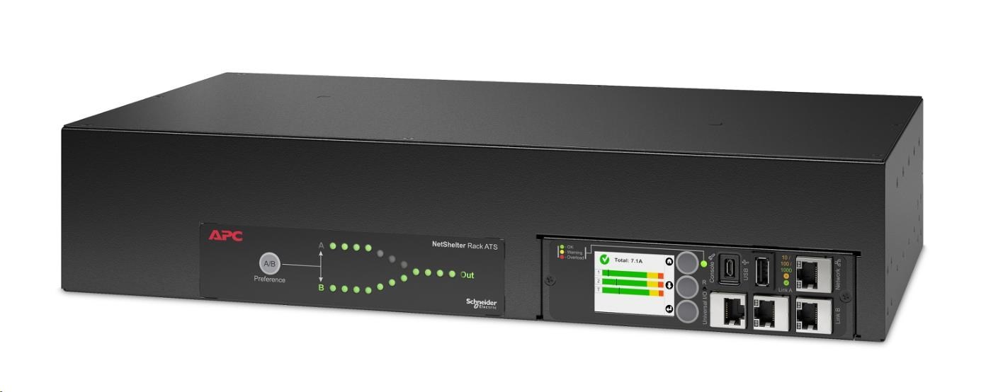 APC Rack ATS, 230V, 32A, (16)C13 (2)C19 out, 2U, IEC 309 32A 2P+E (2) (2.44m)
