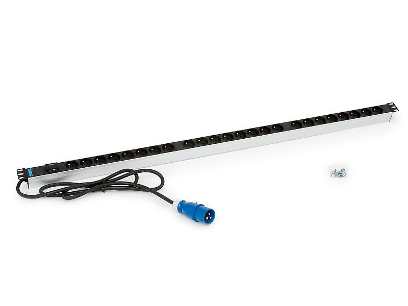 TRITON 19" rozvodný panel 24x230V zásuvka, 2m kabel,16A IEC60309, černý