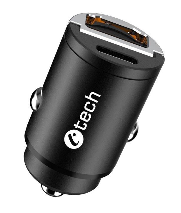 C-TECH nabíječka USB do auta UCC-02, 1x Type C + 1 x Type A, 30W