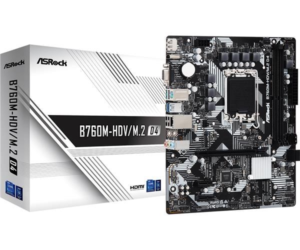 ASRock MB Sc LGA1700 B760M-HDV/M.2 D4, Intel B760, 2xDDR4, 1xDP, 1xHDMI, 1xVGA, mATX