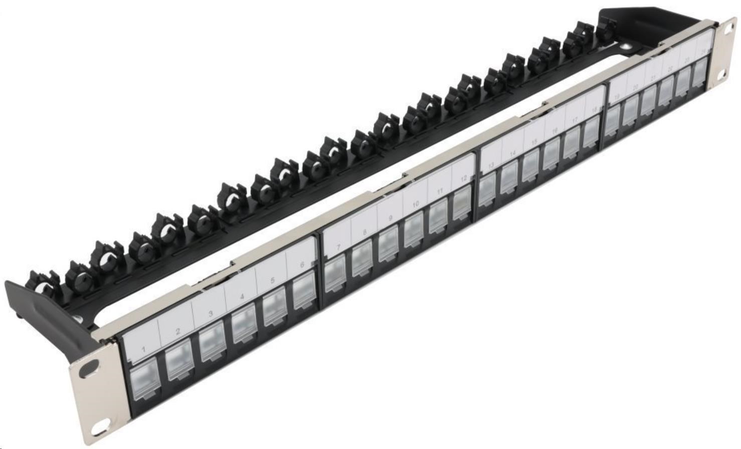 19" modulární stíněný patch panel XtendLan 24port, 4x demontovatelný modul, černý