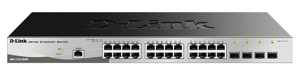 D-Link DGS-1210-28/ME 28-Port Gigabit Metro Ethernet Smart Switch, 24x GbE, 4x SFP, fanless