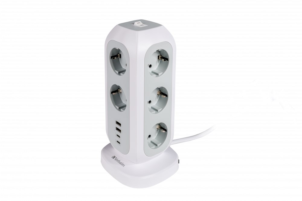 VERBATIM EU Power Tower EUPT-01 Nabíjecí stanice ,11x 230V, 2x USB-C, 2x USB-A