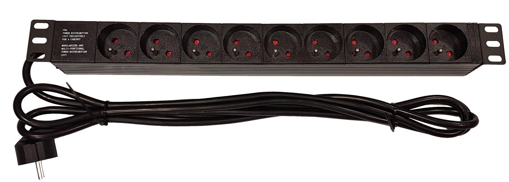 19" rozvodný panel LEXI-Net 9x230V, kabel 3m, 1U