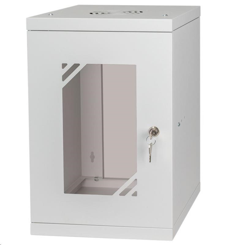 LEXI-Net 10" nástěnný rozvaděč Basic 9U 292x300, skleněné dveře, bez zad, svařovaný, šedý
