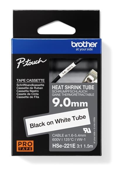 BROTHER smršťovací bužírka - HSE-221E bílá pro E300VP H300 H500 E550 P700 P750 D800 P900 P950 - 9,0 mm/ 1,6-5,4 / 3:1