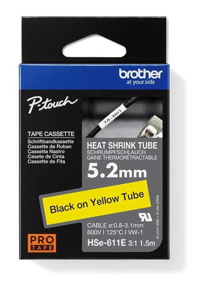BROTHER smršťovací bužírka - HSE-611E žlutá pro E300VP H300 H500 E550 P700 P750 D800 P900 P950 - 5,2mm / o 0,8-3,1 / 3:1
