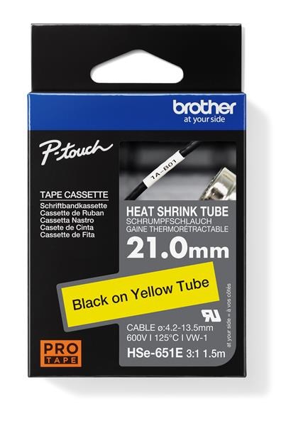 BROTHER smršťovací bužírka - HSE-651E žlutá pro H300 H500 E550 P700 P750 D800 P900 P950 - 21mm / 4,2-13,5mm / 3:1
