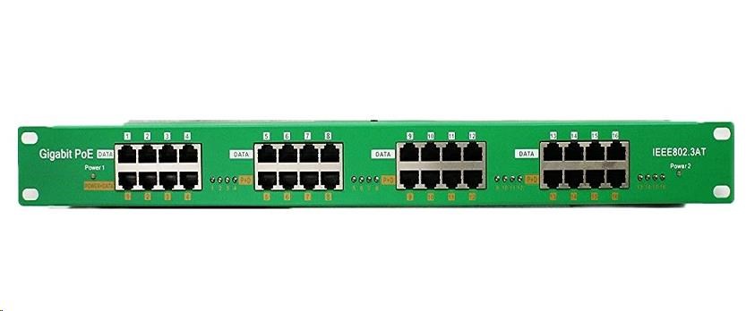 POE injektor aktivní - 16x 1Gb/s, stíněný, svorkovnice, 802.3af/at
