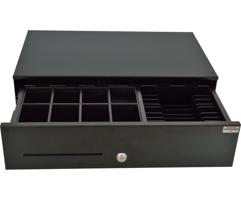 Virtuos pokladní zásuvka SK-500CB s kabelem, kov. pořadač 8/8, 9-24V, černá