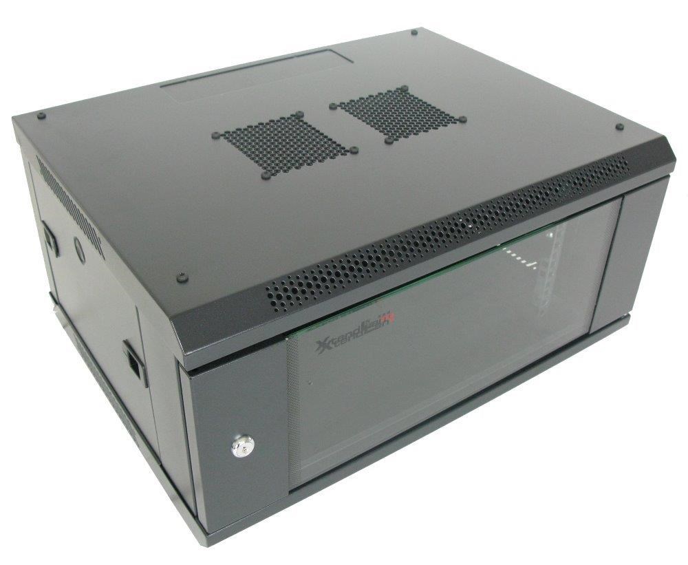XtendLan 19" nástěnný rozvaděč 4U 600x450, nosnost 60 kg, skleněné dveře, svařovaný, černý
