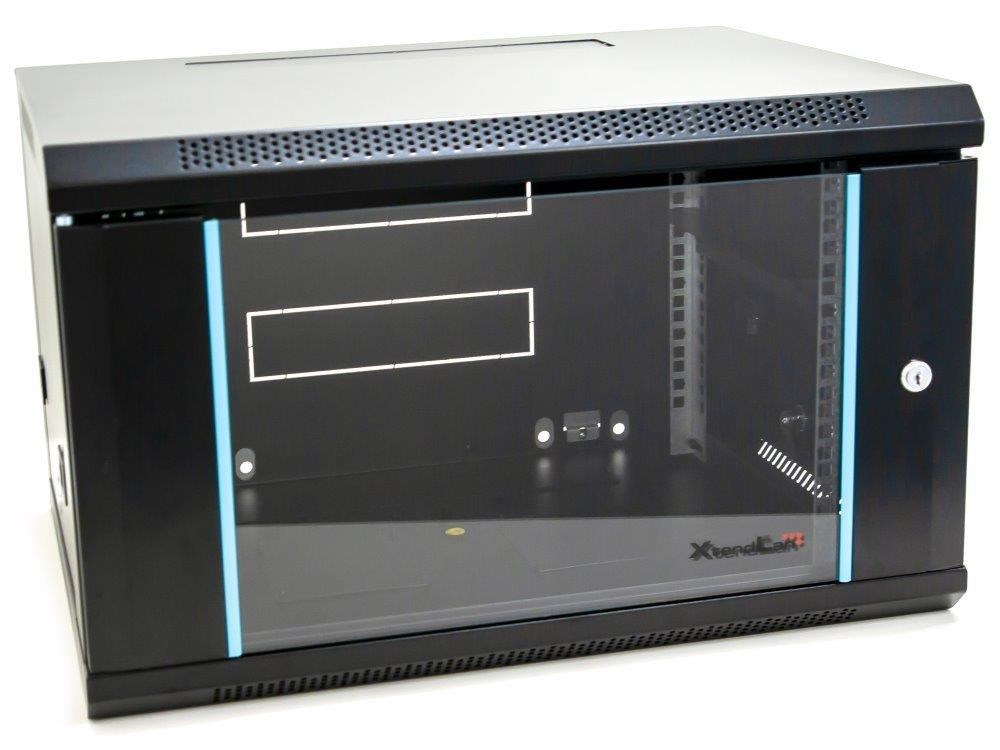 XtendLan 19" nástěnný rozvaděč 6U 600x450, nosnost 60 kg, skleněné dveře, svařovaný, černý