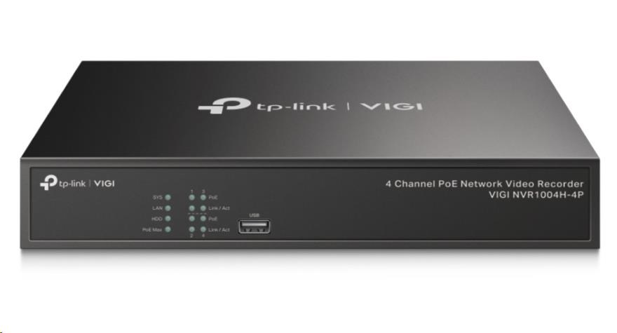 TP-Link VIGI NVR1004H-4P, videorekordér, 4 channels, 4xPoE, 1xSATA, 1x100Mb/s LAN, 2xUSB2.0, 1xHDMI,1xVGA
