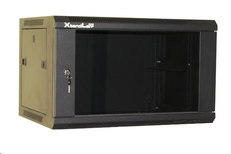 XtendLan 19" nástěnný rozvaděč 9U 600x600, nosnost 60 kg, skleněné kouřové dveře, svařovaný, černý