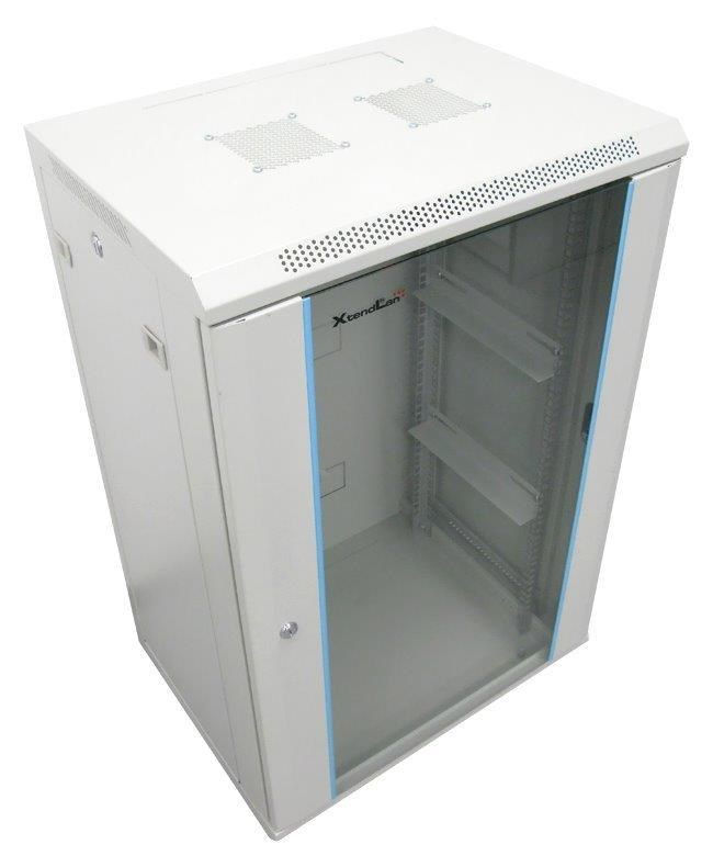 XtendLan 19" nástěnný rozvaděč 15U 600x450, nosnost 60 kg, skleněné kouřové dveře, svařovaný, šedý