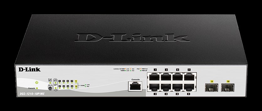 D-Link DGS-1210-10P/ME/E 10-port 10/100/1000 Gigabit PoE Smart Switch including 2 SFP Metro Ethernet