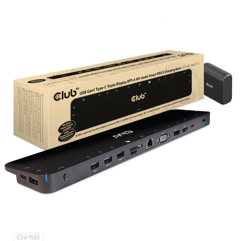 Club3D Dokovací stanice USB-C 14v1, 1xDP, 1xHDMI, 1xVGA, 2xUSB-C, 5xUSB, 1xRJ45, 1x3.5mm, šedá