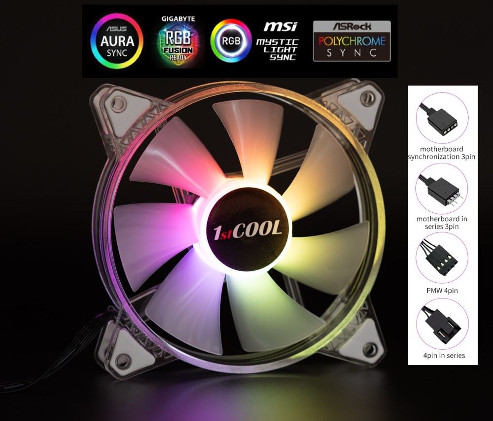 1stCOOL Ventilátor AURA EVO CRYSTAL, 120mm, ARGB