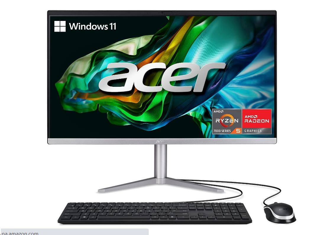 ACER PC AiO Aspire C24-1300, Ryzen 5 7520U ,23,8" FHD IPS,16GB,512GB M.2 SSD,Radeon610M,W11Original,stříbrná,KB+Mouse