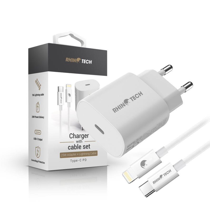 RhinoTech 25W PD nabíjecí adaptér s kabelem USB-C na Lightning 27W 1M bílá