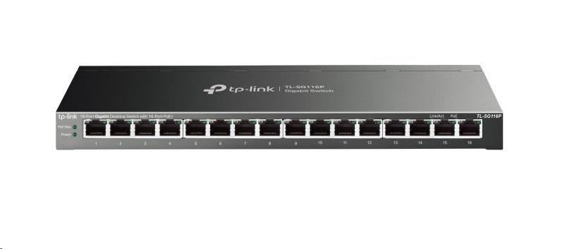 TP-Link switch TL-SG116P (16xGbE, 16xPoE+, 120W, fanless)