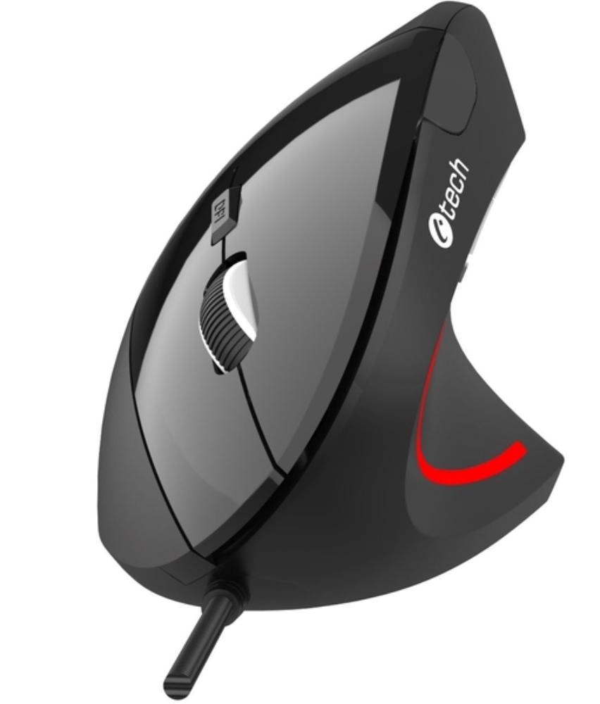 C-TECH myš VEM-09C, vertikální, 6 tlačítek, černá, USB