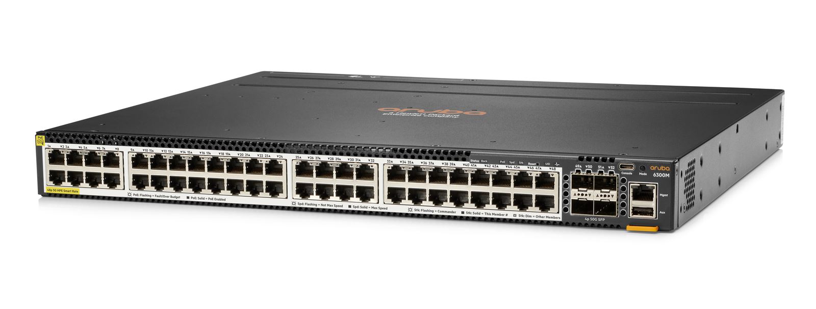 Aruba 6300M 48-port 1GbE Class 4 PoE and 4-port SFP56 Switch JL661A RENEW