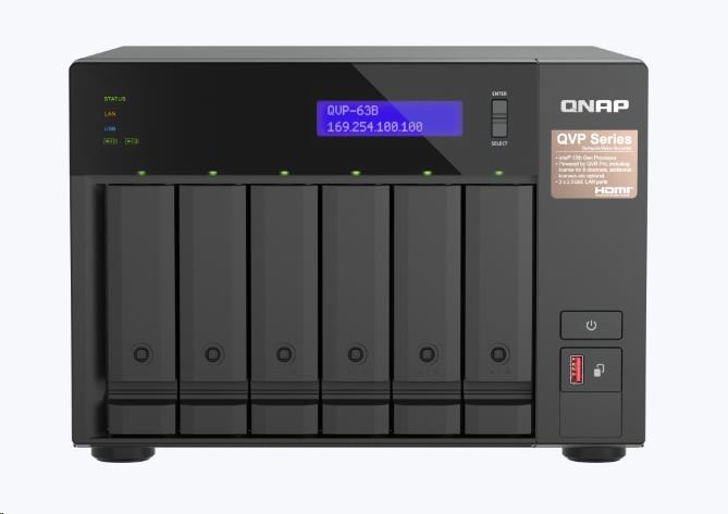 QNAP QVP-63B (4C/i3/16GBRAM/6xSATA/2xM.2/3xUSB3.2/1xHDMI/2x2,5GbE/2xPCle)