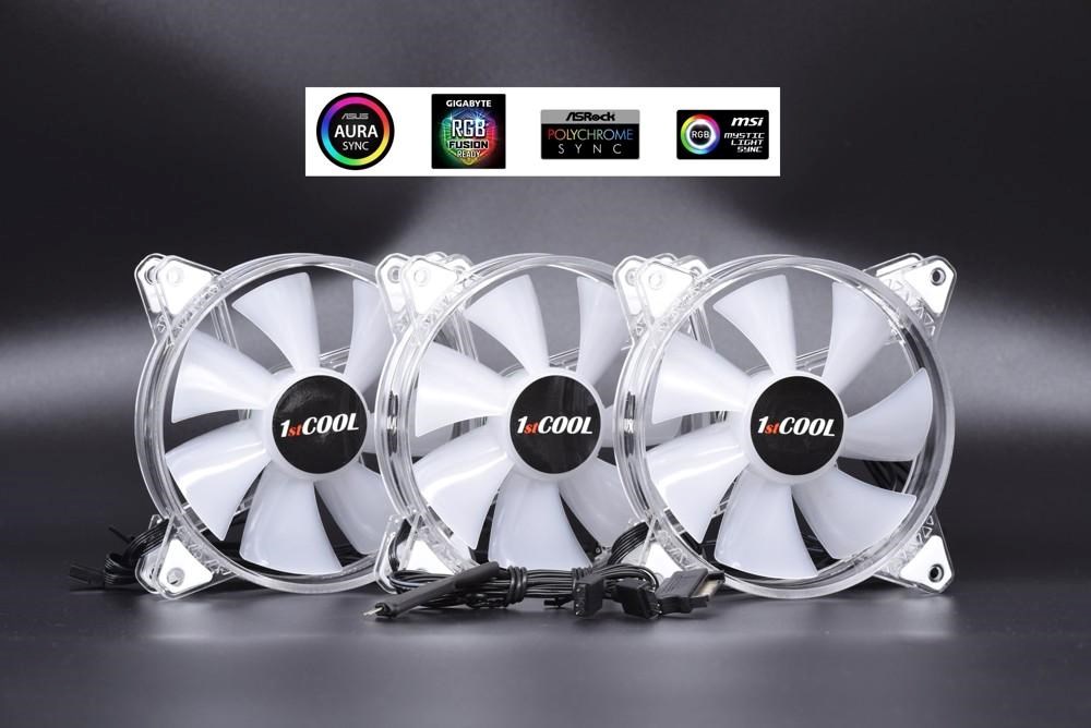 1stCOOL KIT AURA EVO CRYSTAL ARGB 3x Crystal White ventilátor + ARGB Nano řadič