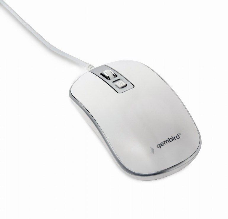 GEMBIRD myš MUS-4B-06-WS, drátová, optická, USB, bílá/stříbrná